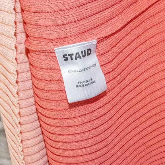 STAUD Dana Ribbed ColorBlock Mide Dress in Orange Peach Size Large - Picture 6 of 10